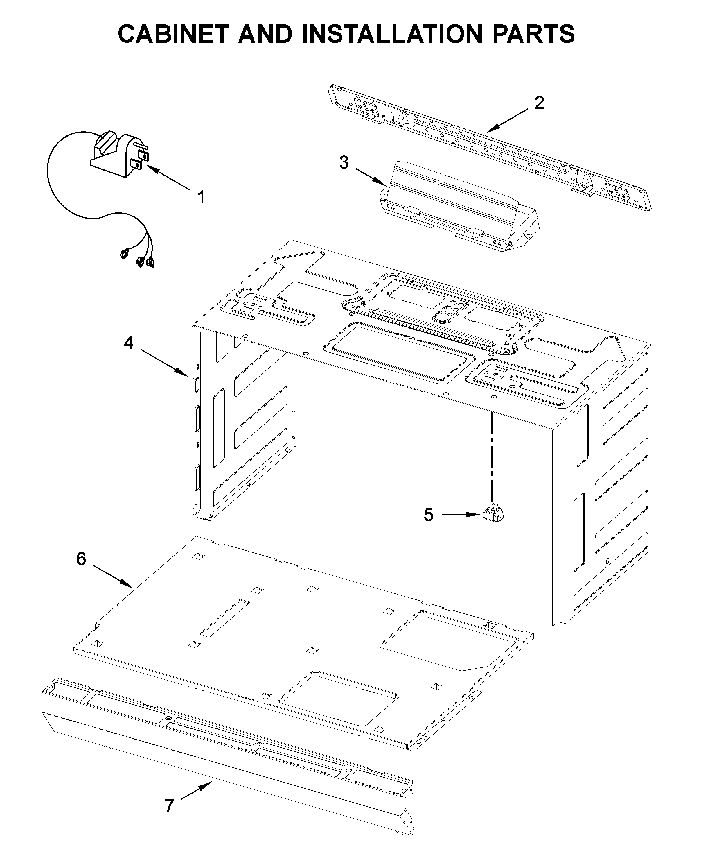 Cabinet and installation parts