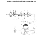 KitchenAid 5KCG0702BOB0 motor housing and burr assembly parts diagram
