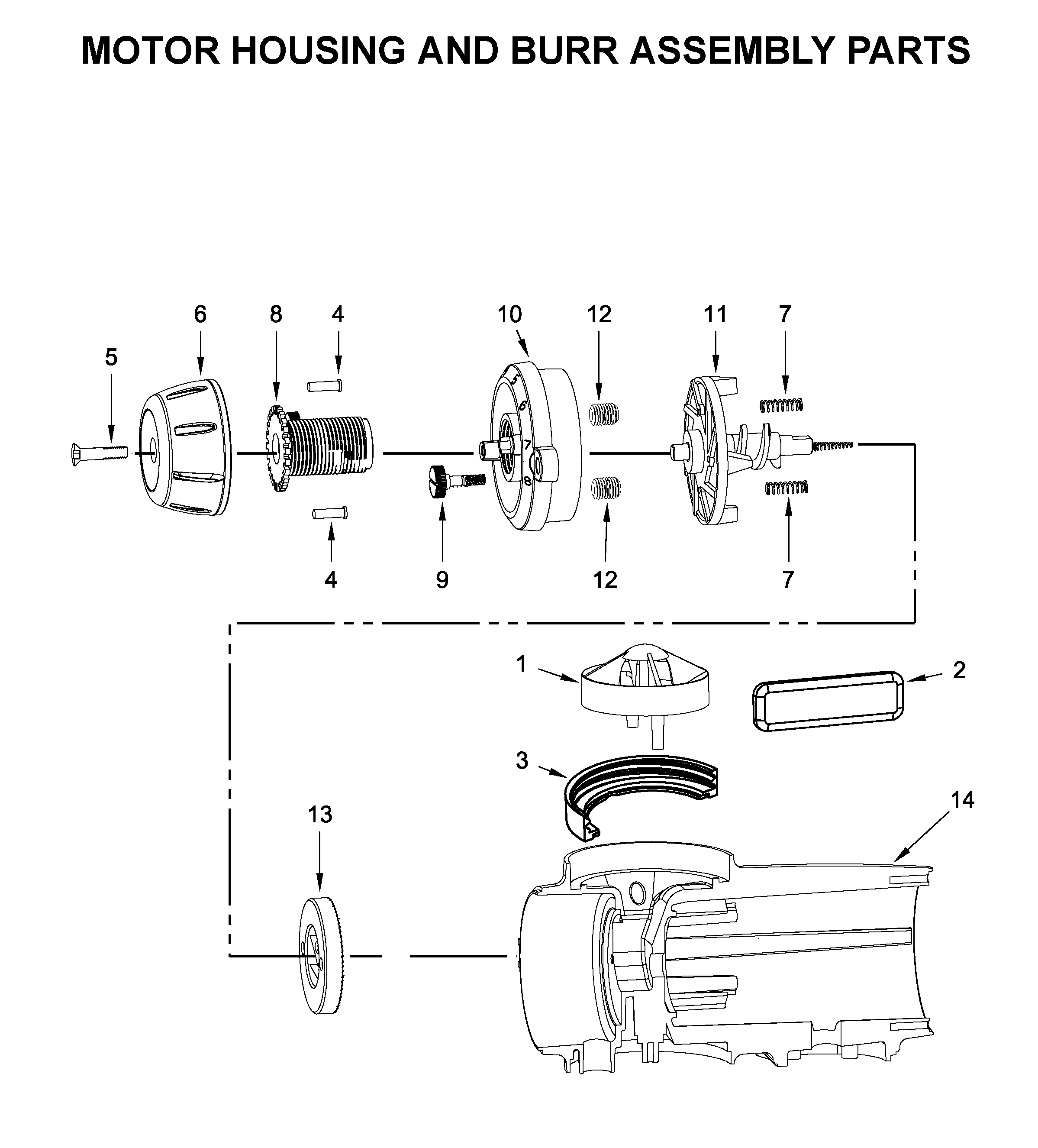 Motor housing and burr assembly parts
