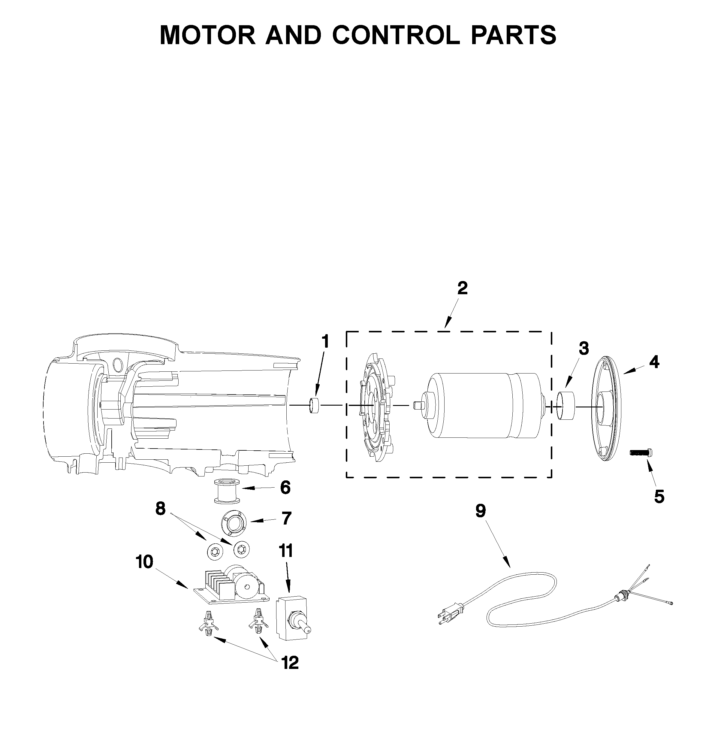 Motor and control parts
