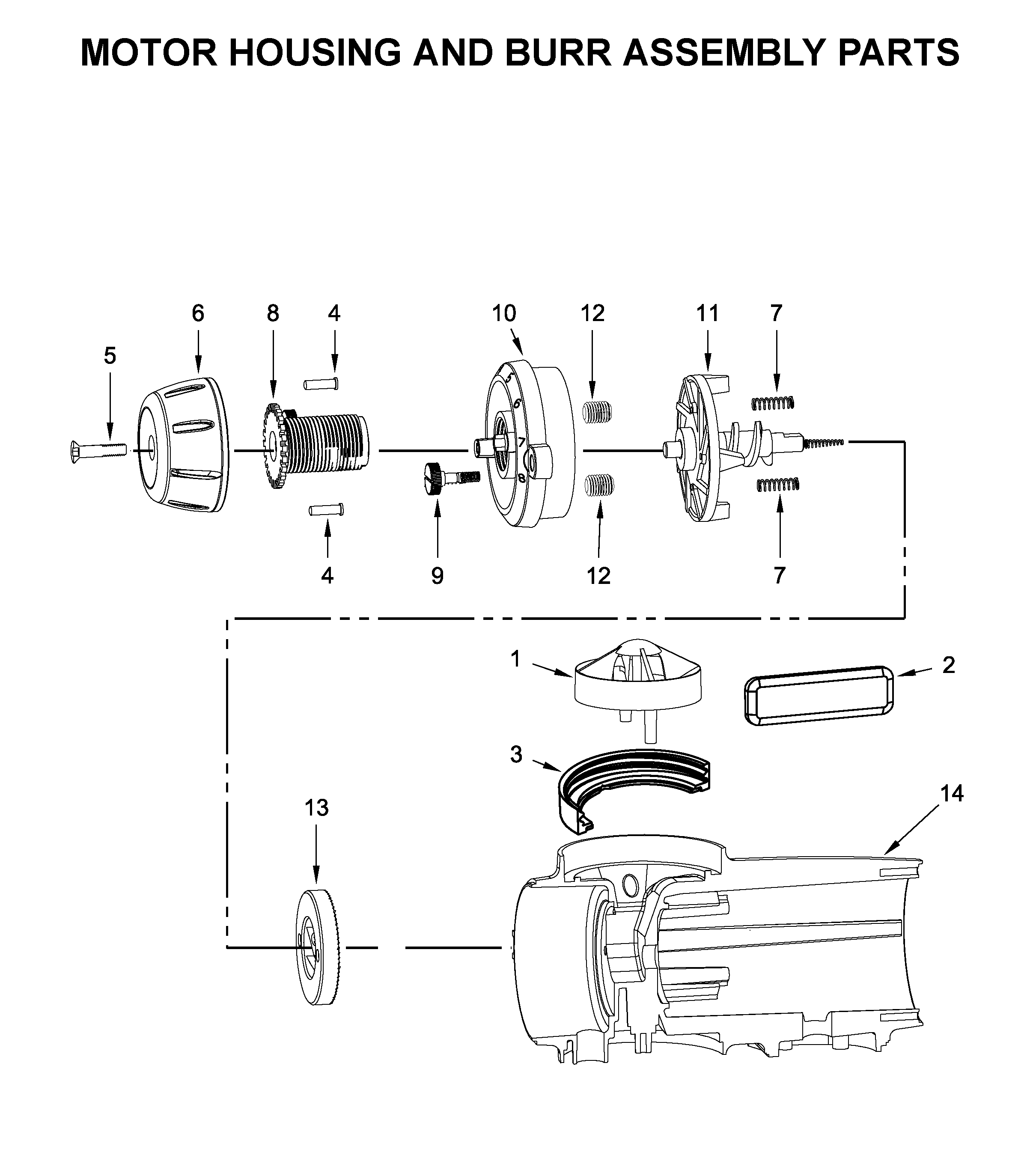 Motor housing and burr assembly parts