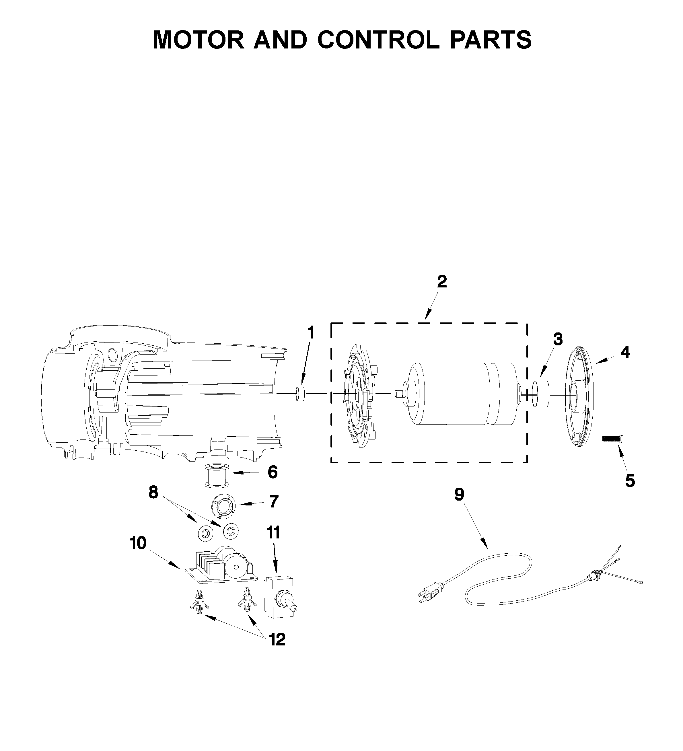 Motor and control parts