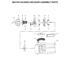 KitchenAid KJE22AEBNA0 motor housing and burr assembly parts diagram