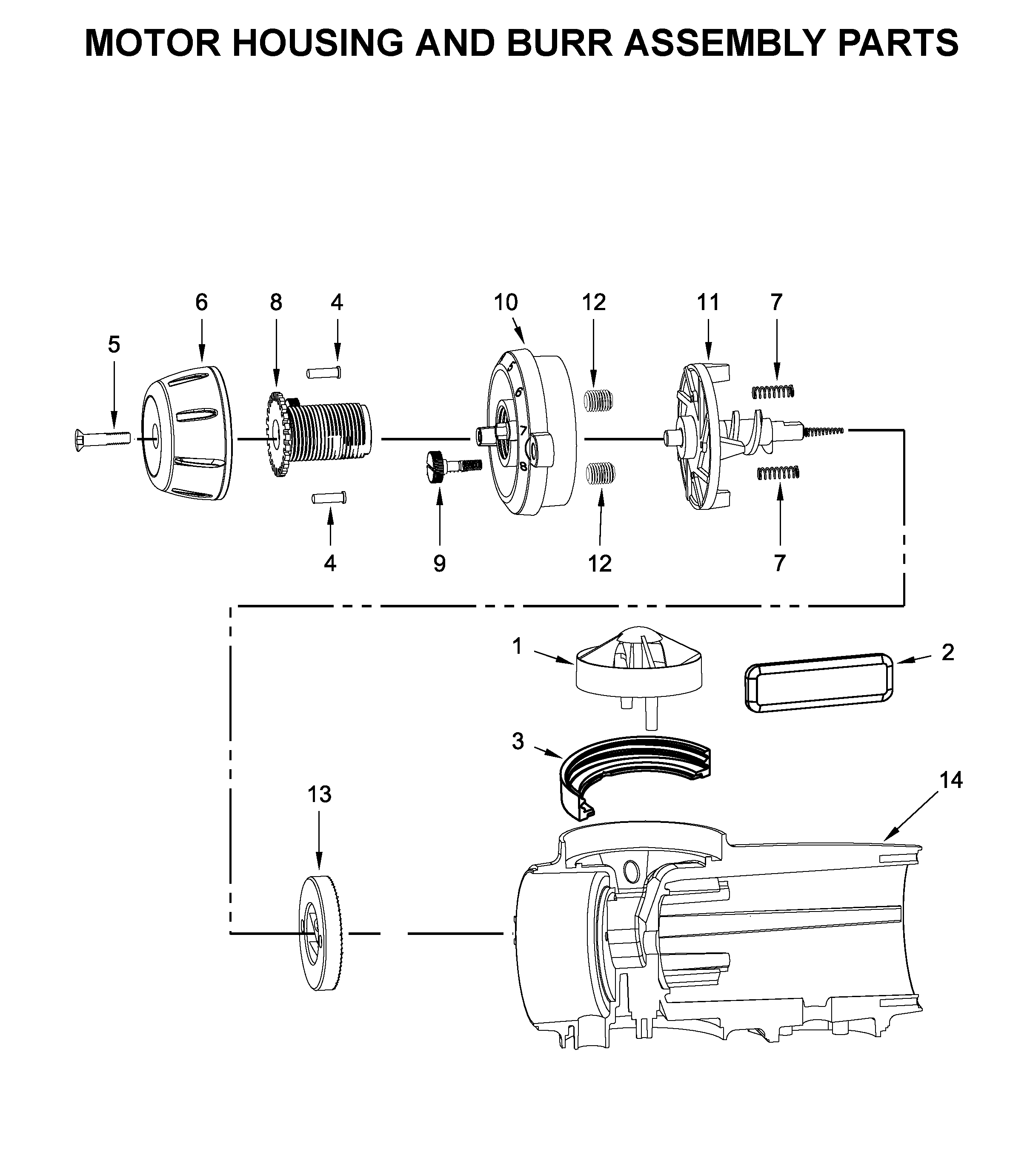 Motor housing and burr assembly parts