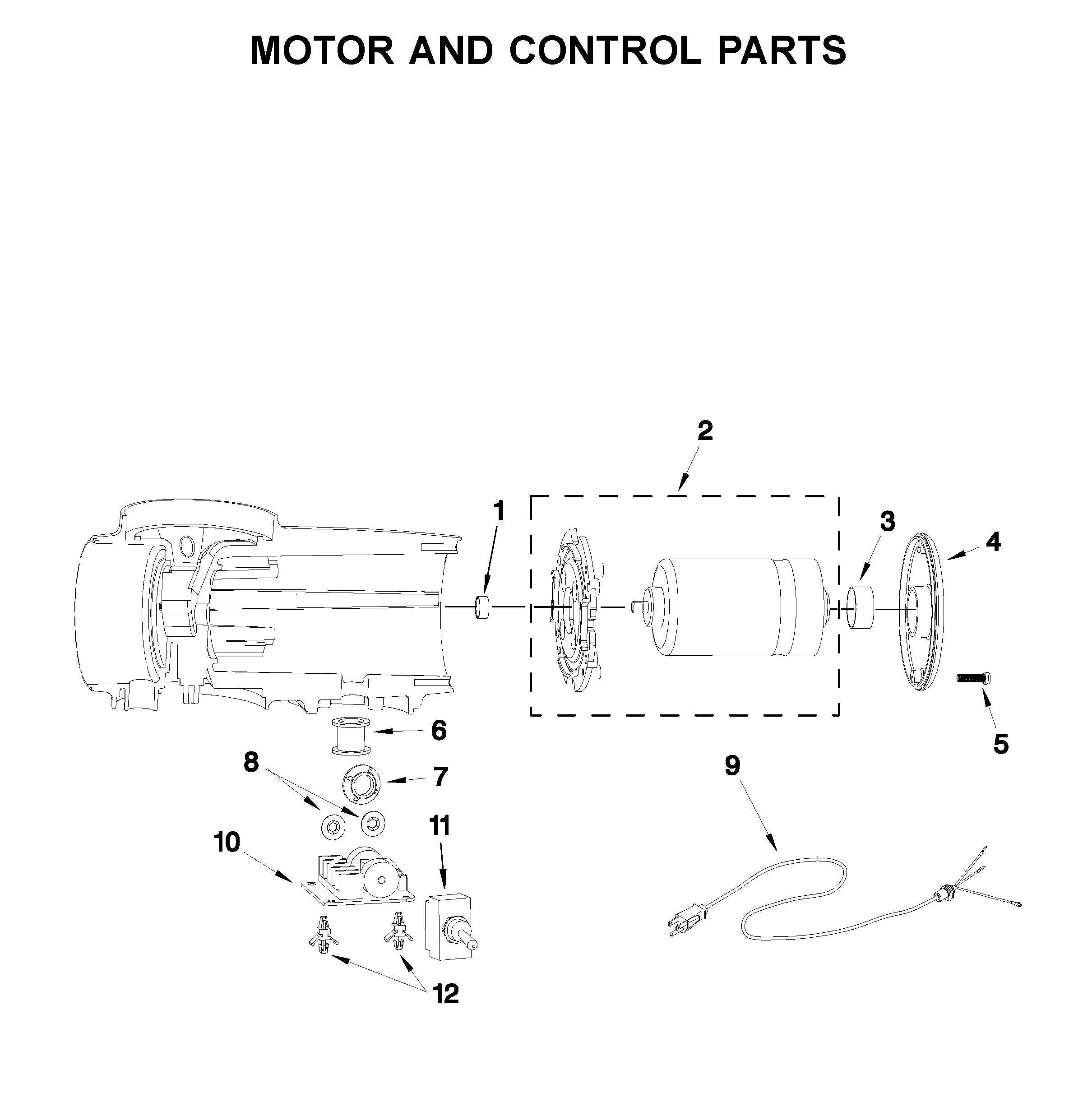 Motor and control parts