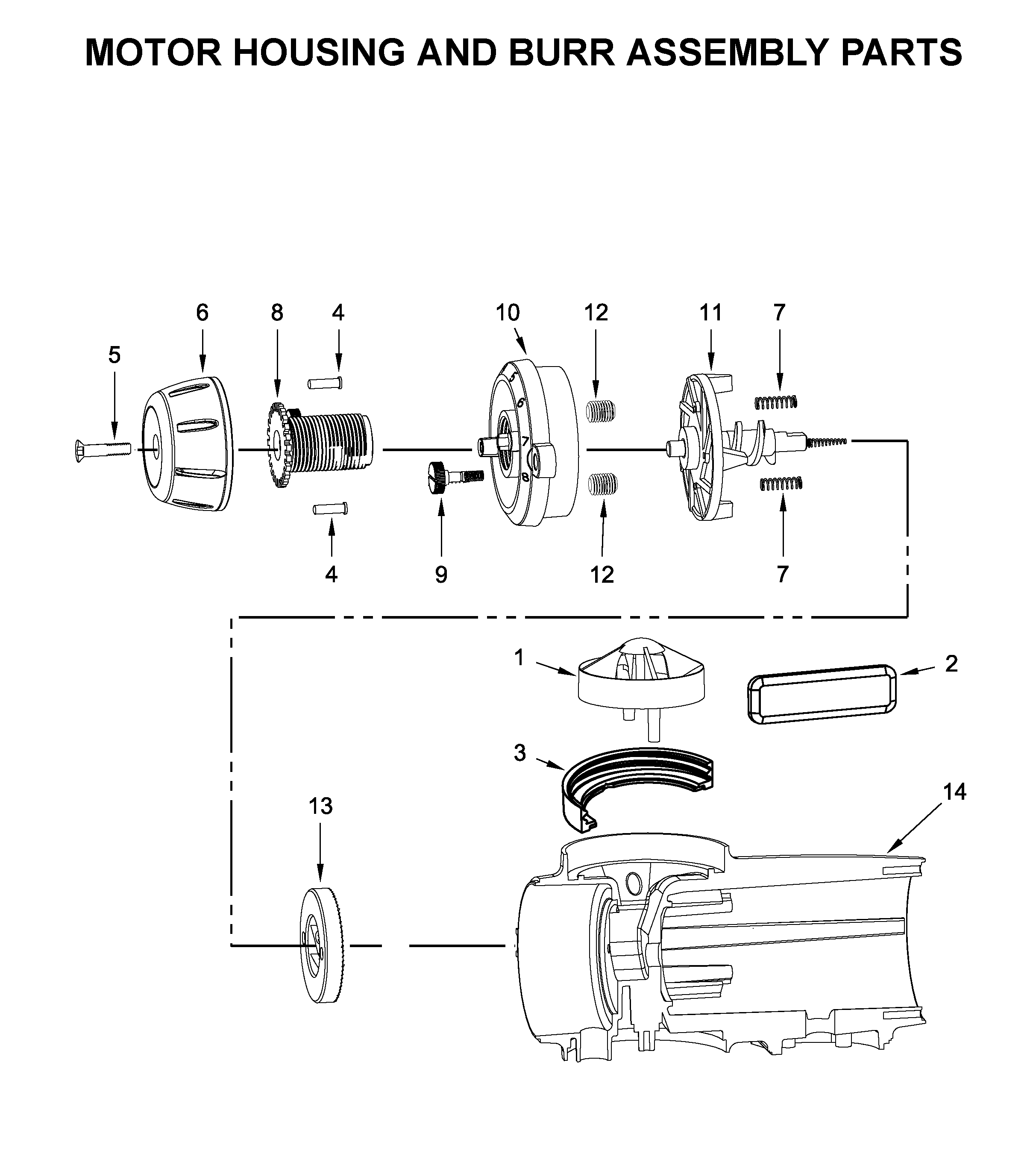 Motor housing and burr assembly parts