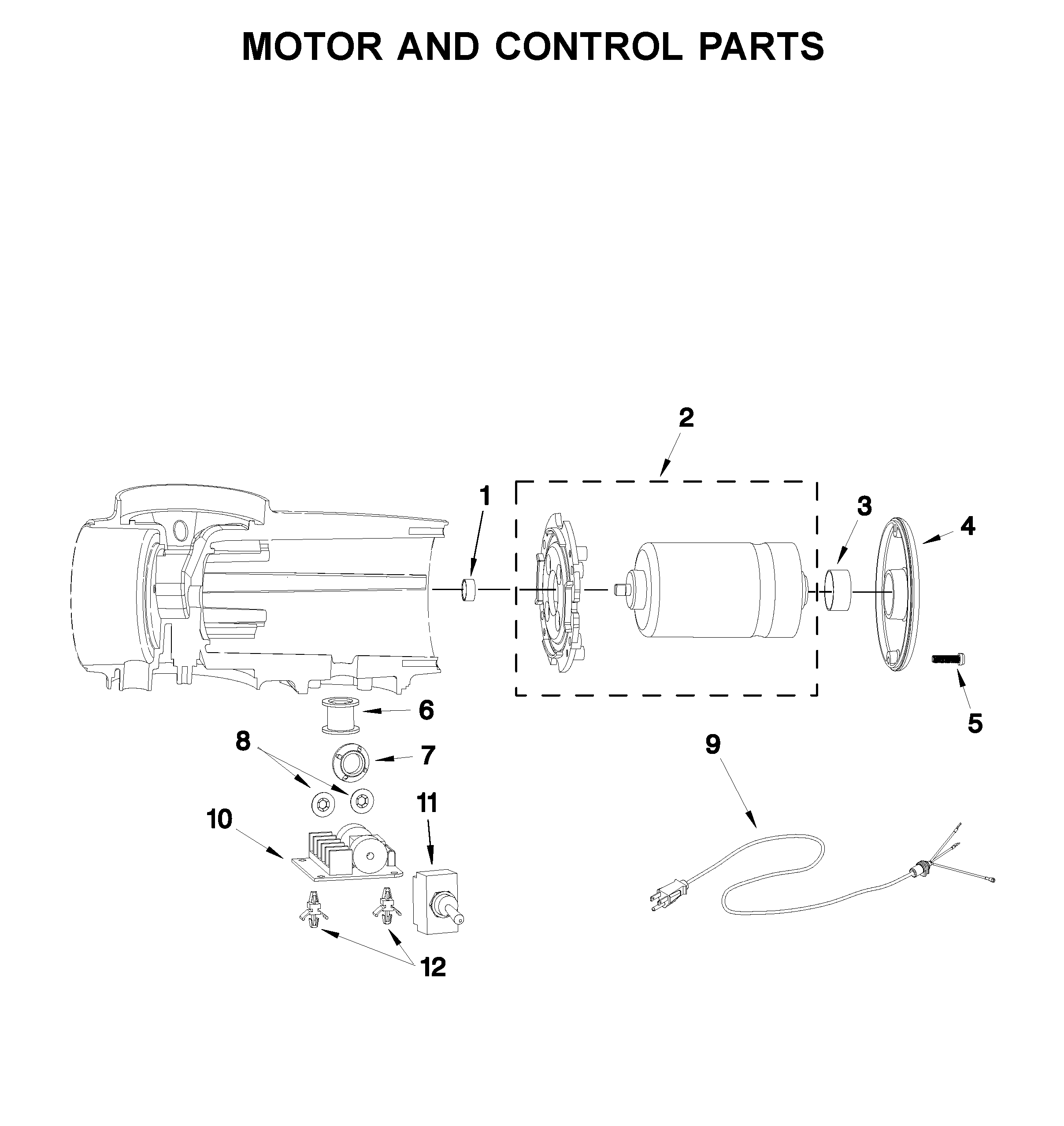 Motor and control parts