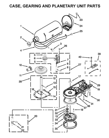 Case, gearing and planetary unit parts