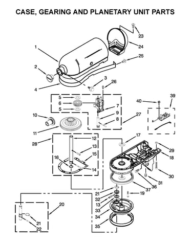 Case, gearing and planetary unit parts