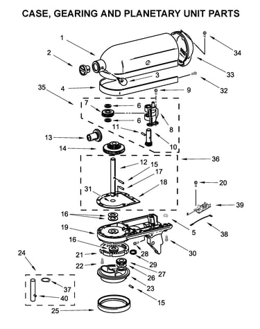 Case, gearing and planetary unit parts