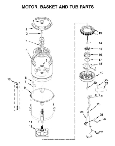 Motor, basket and tub parts