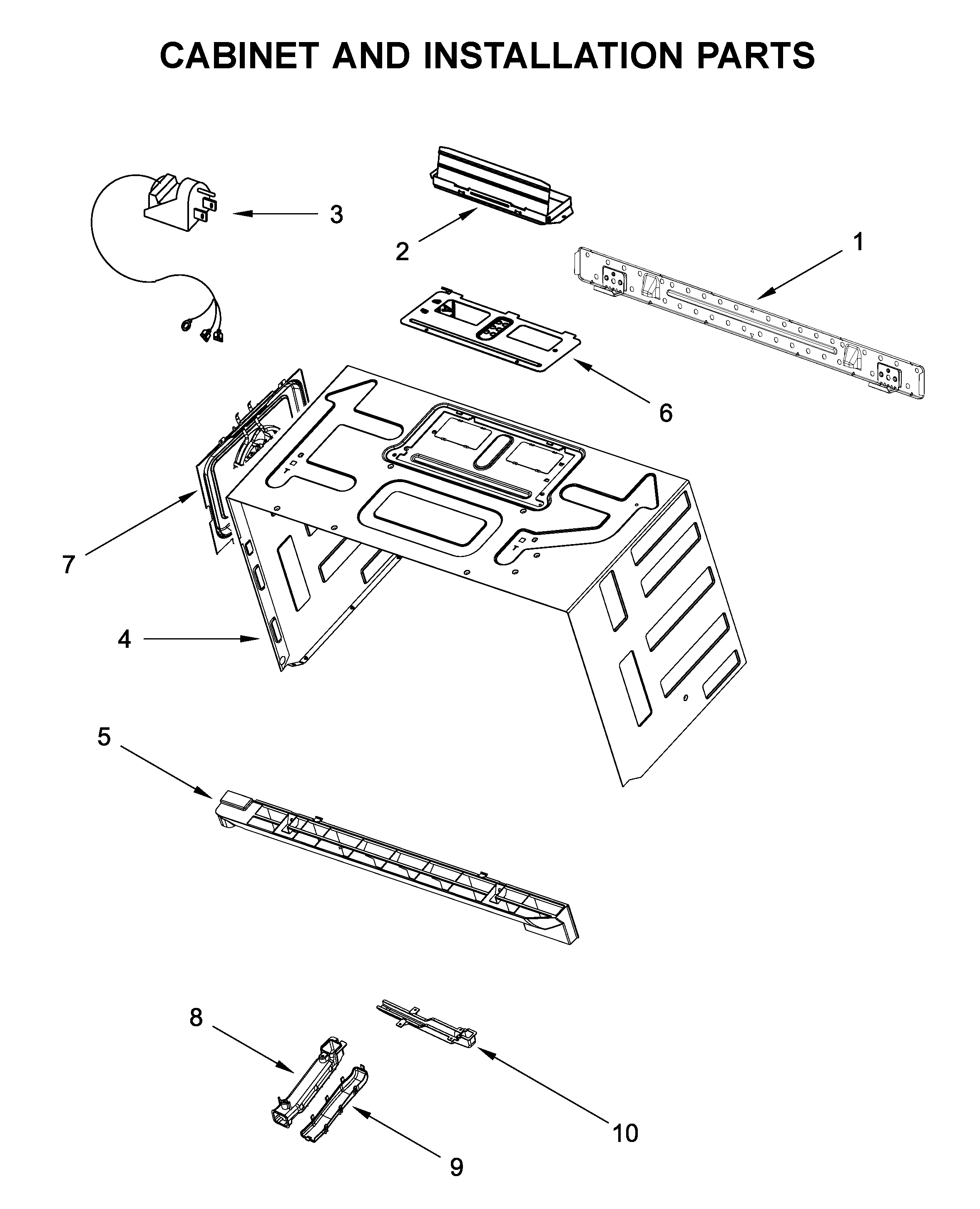 Cabinet and installation parts