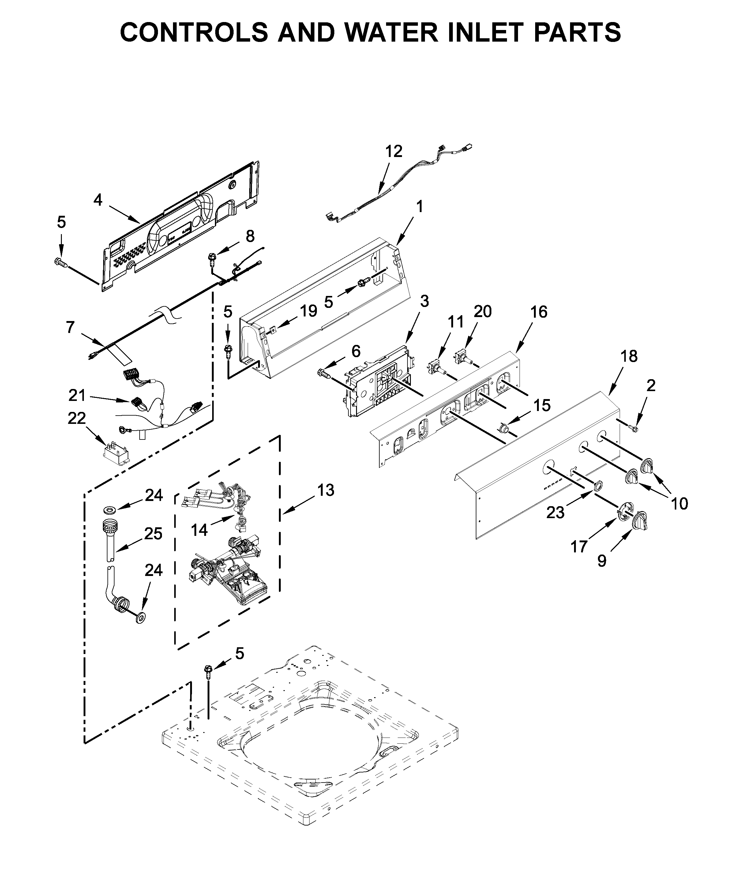 Controls and water inlet parts