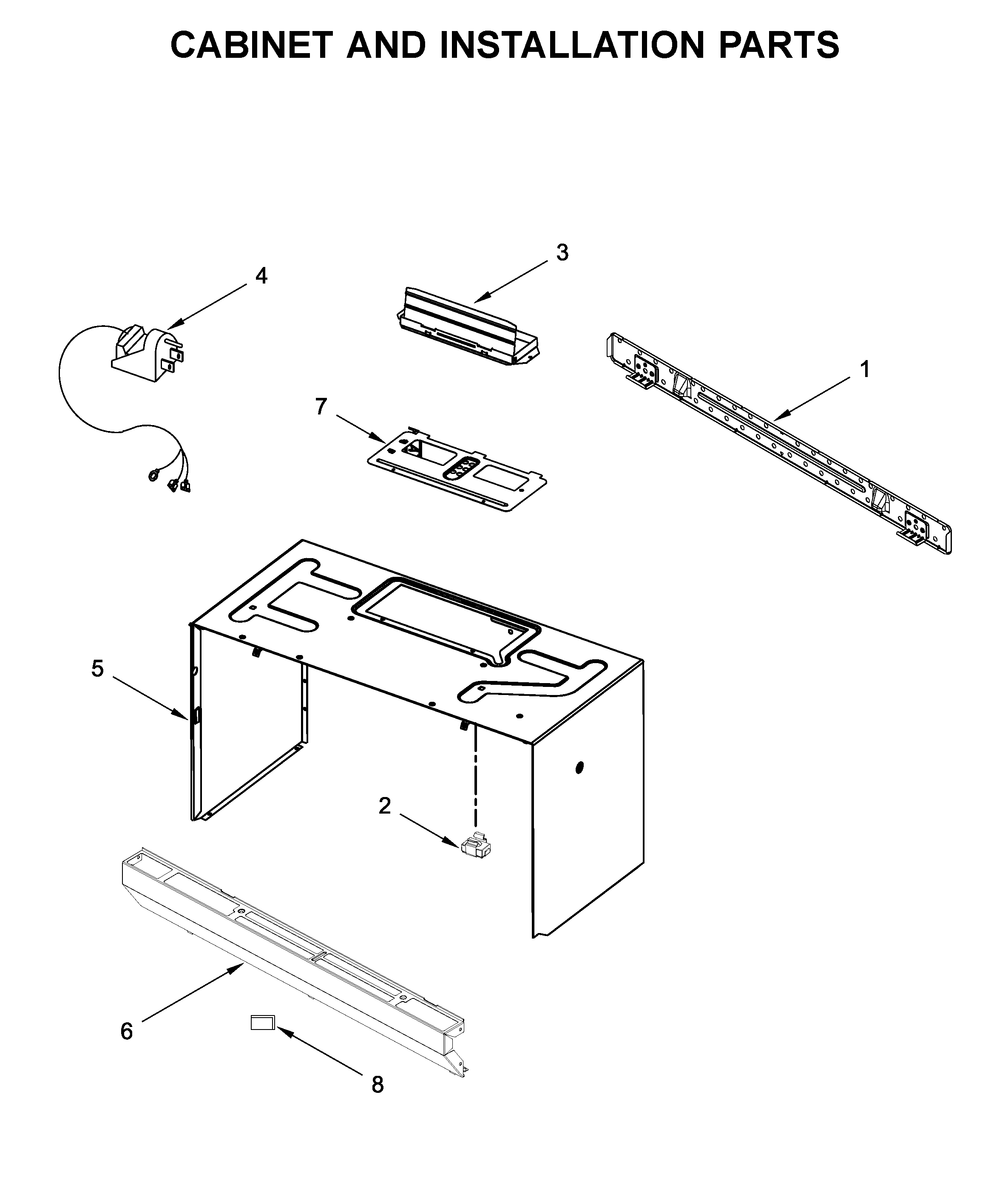 Cabinet and installation parts