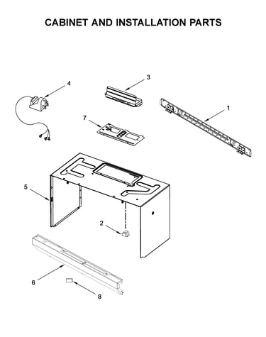 Cabinet and installation parts