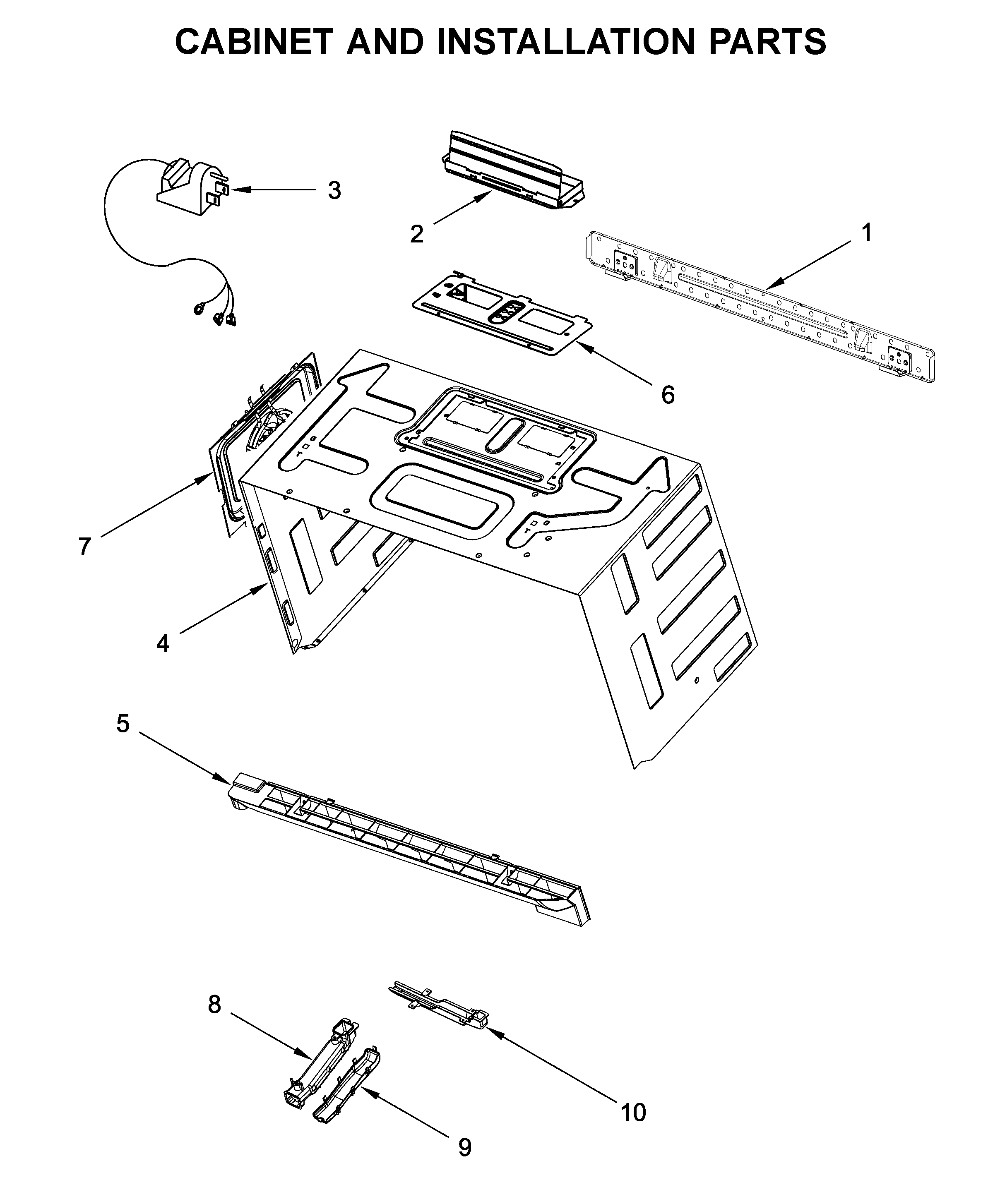 Cabinet and installation parts