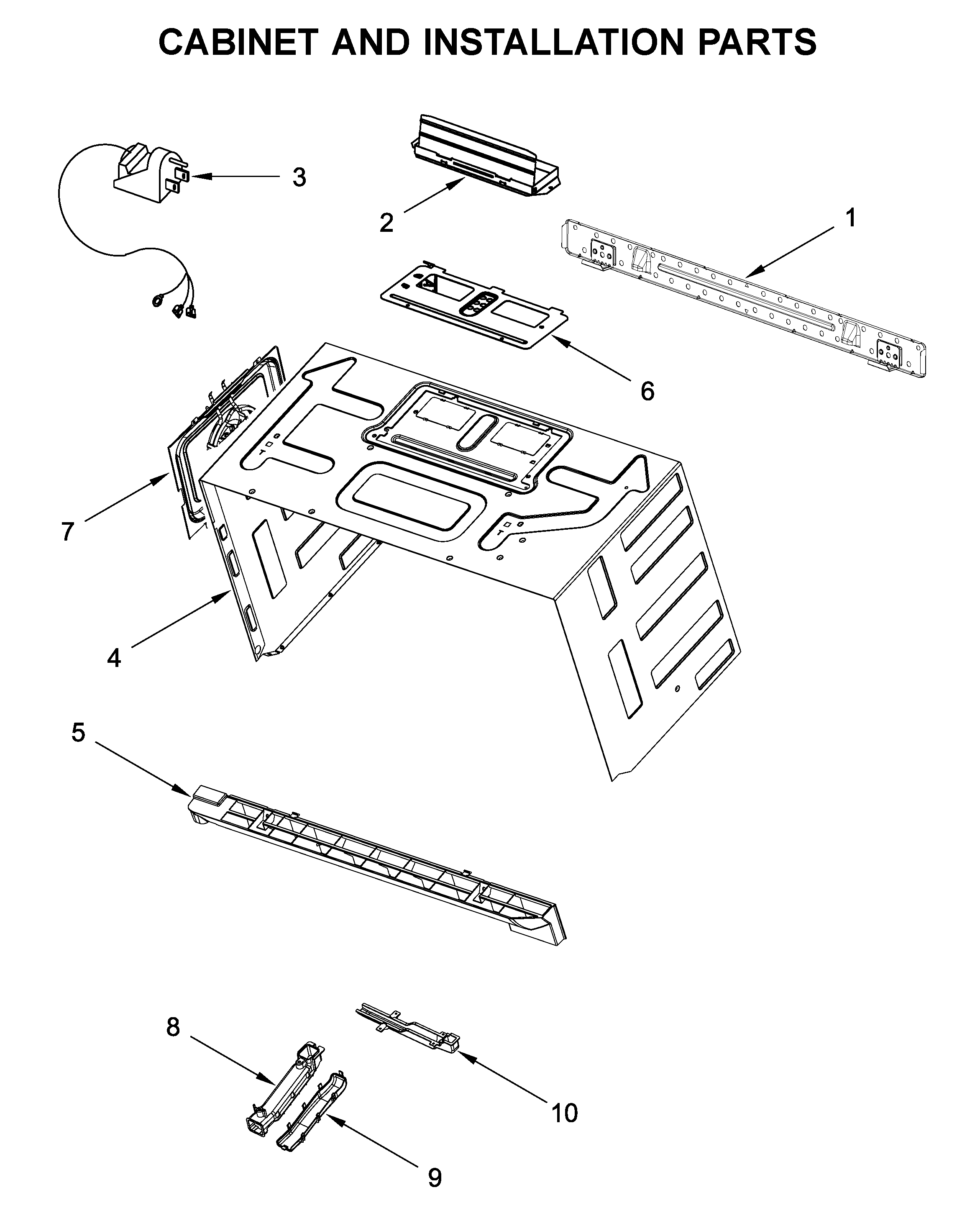 Cabinet and installation parts