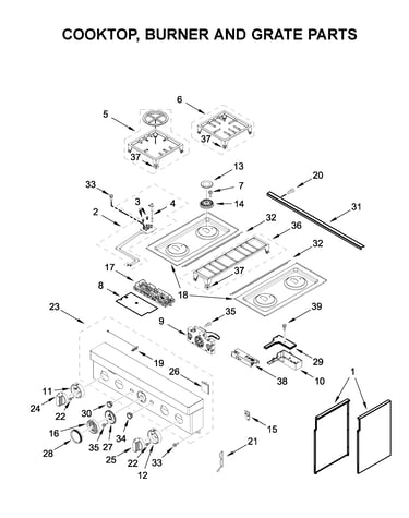Cooktop, burner and grate parts