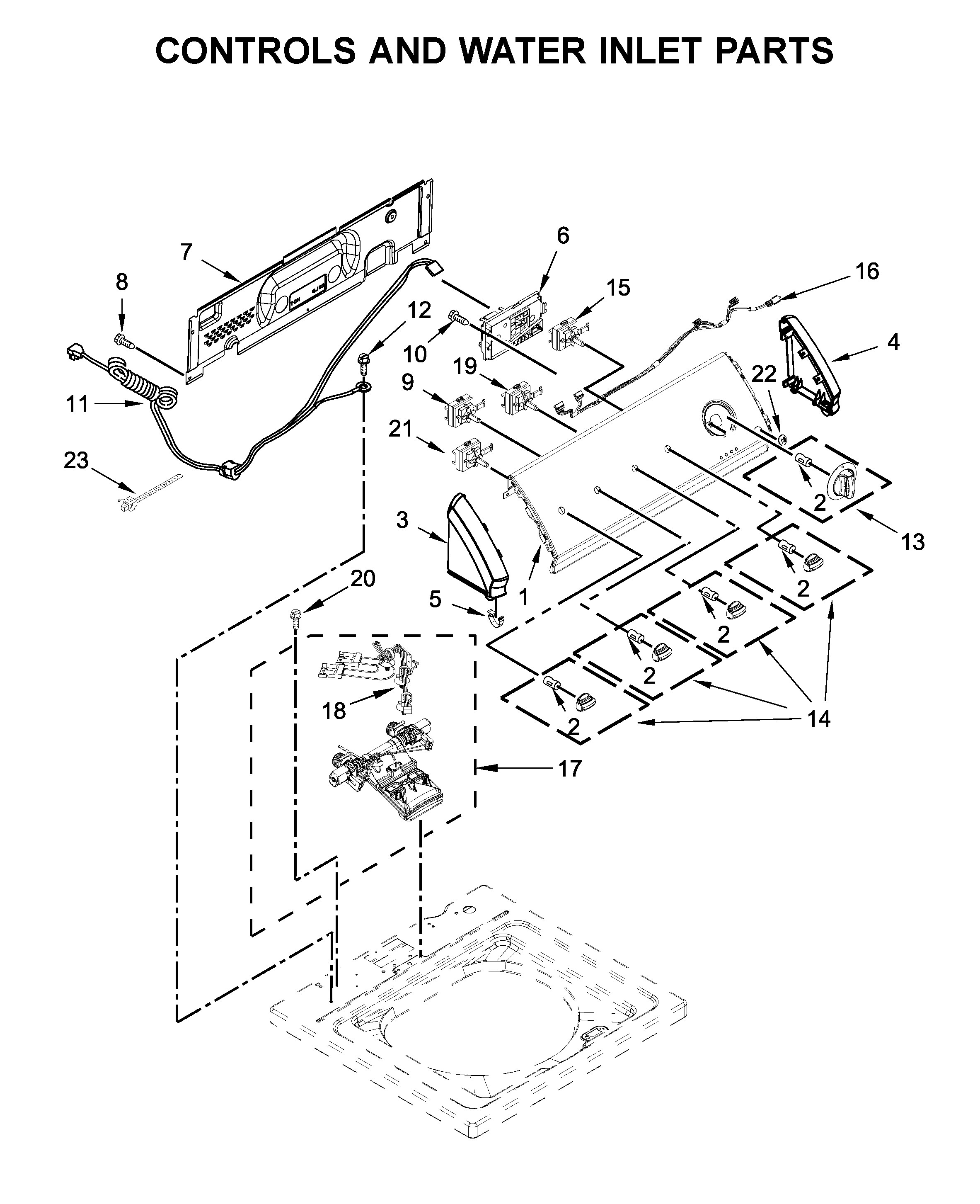Controls and water inlet parts