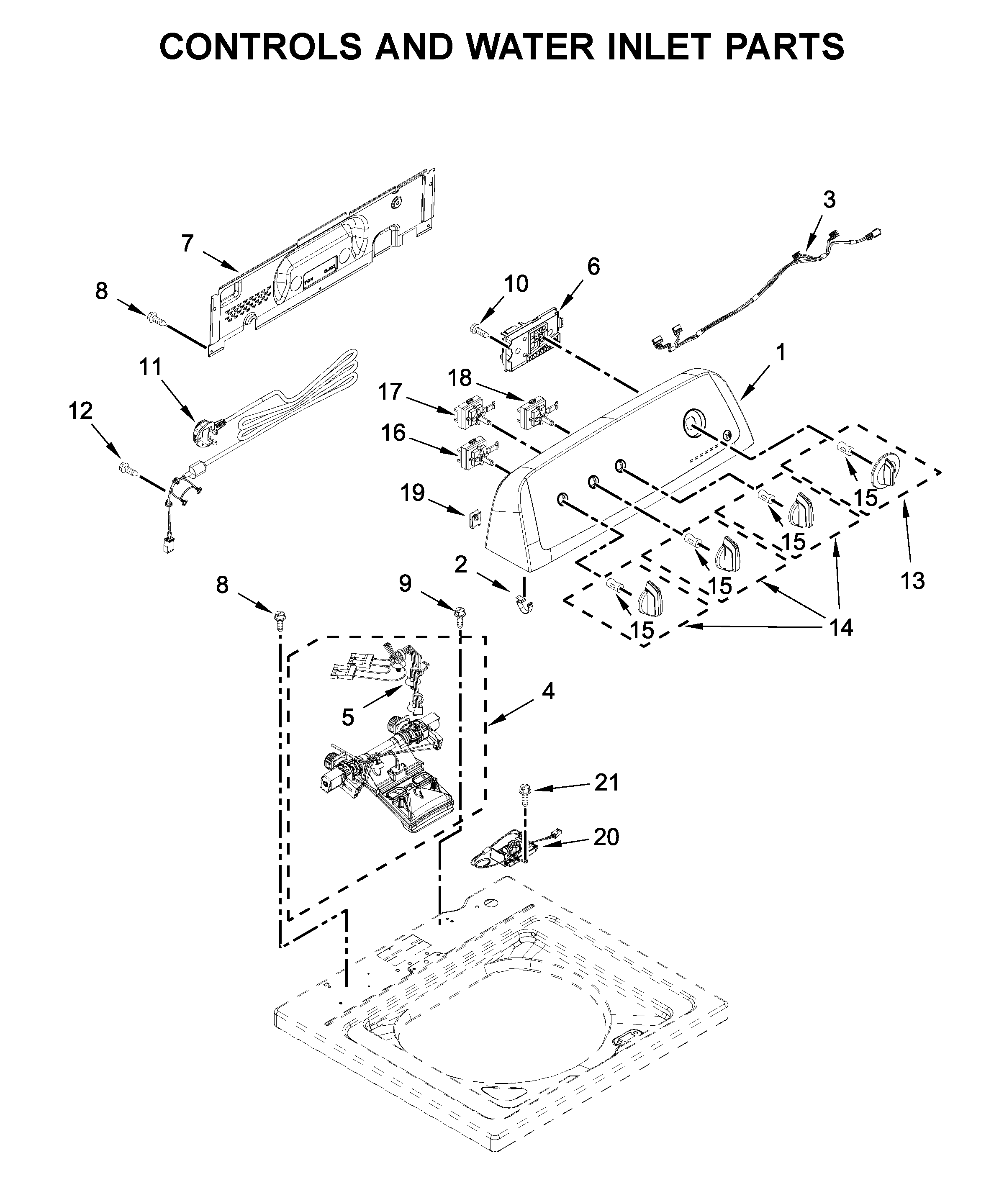 Controls and water inlet parts