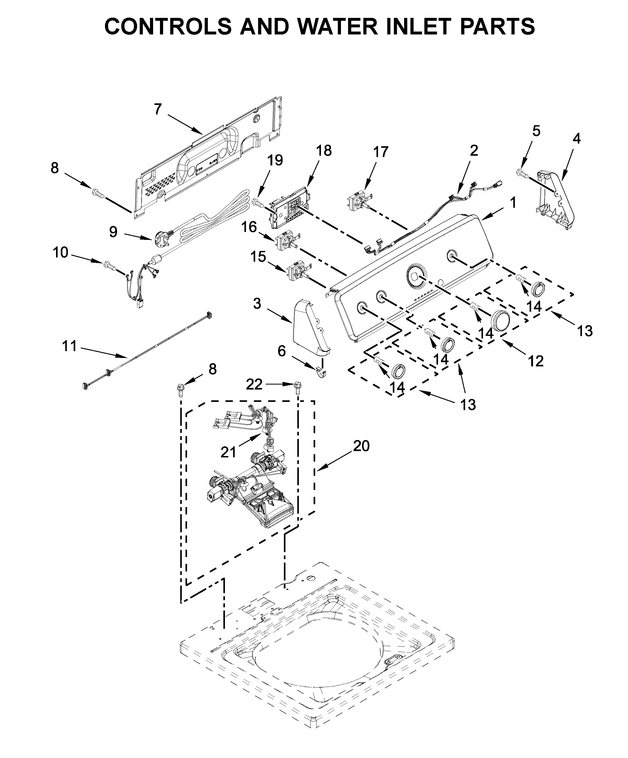 Controls and water inlet parts