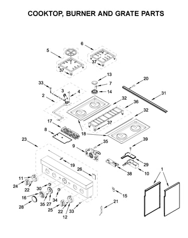 Cooktop, burner and grate parts