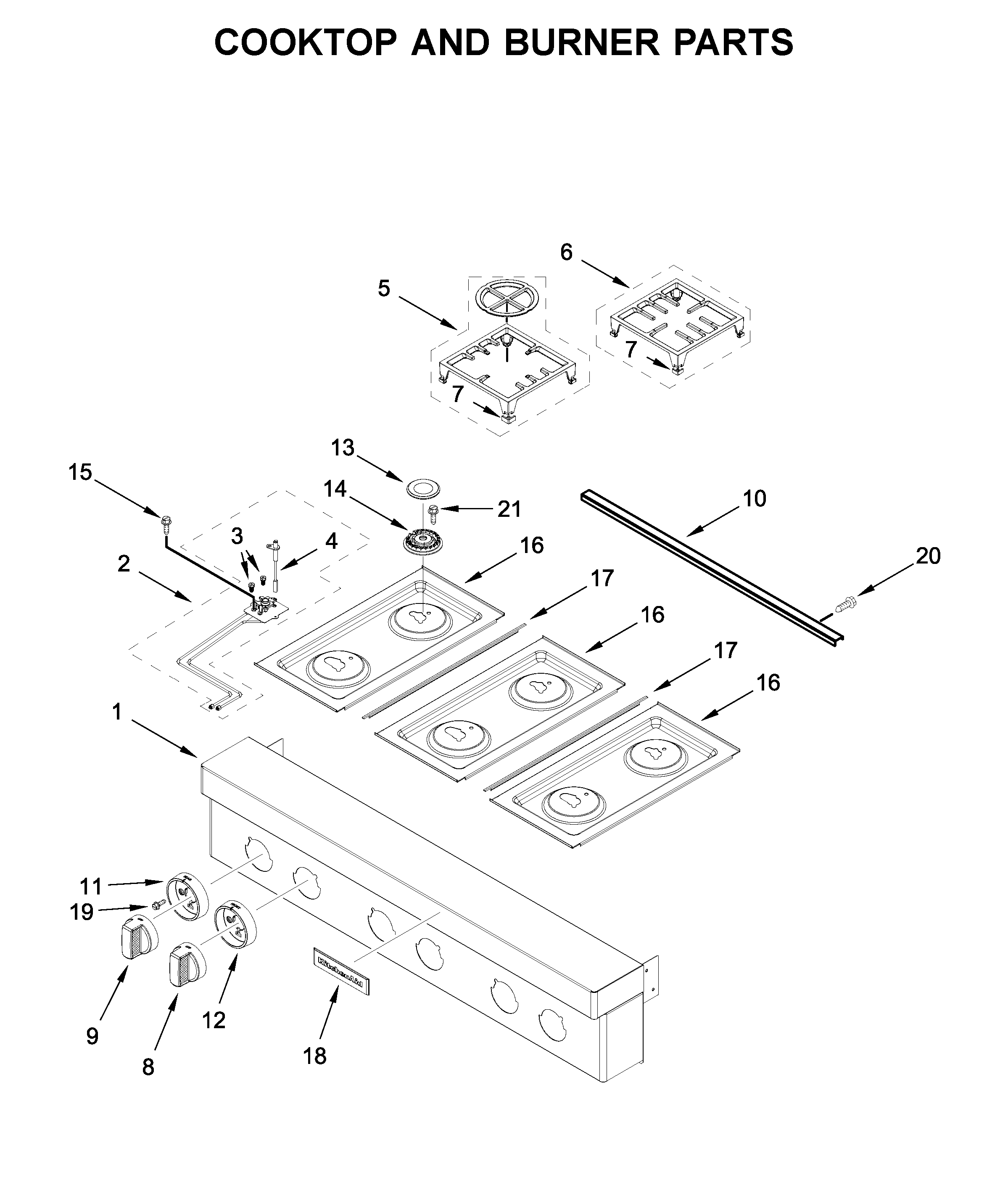 Cooktop and burner parts