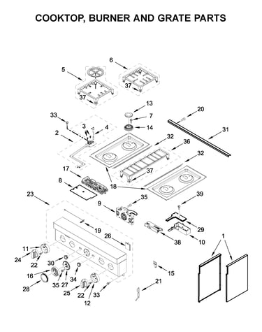 Cooktop, burner and grate parts