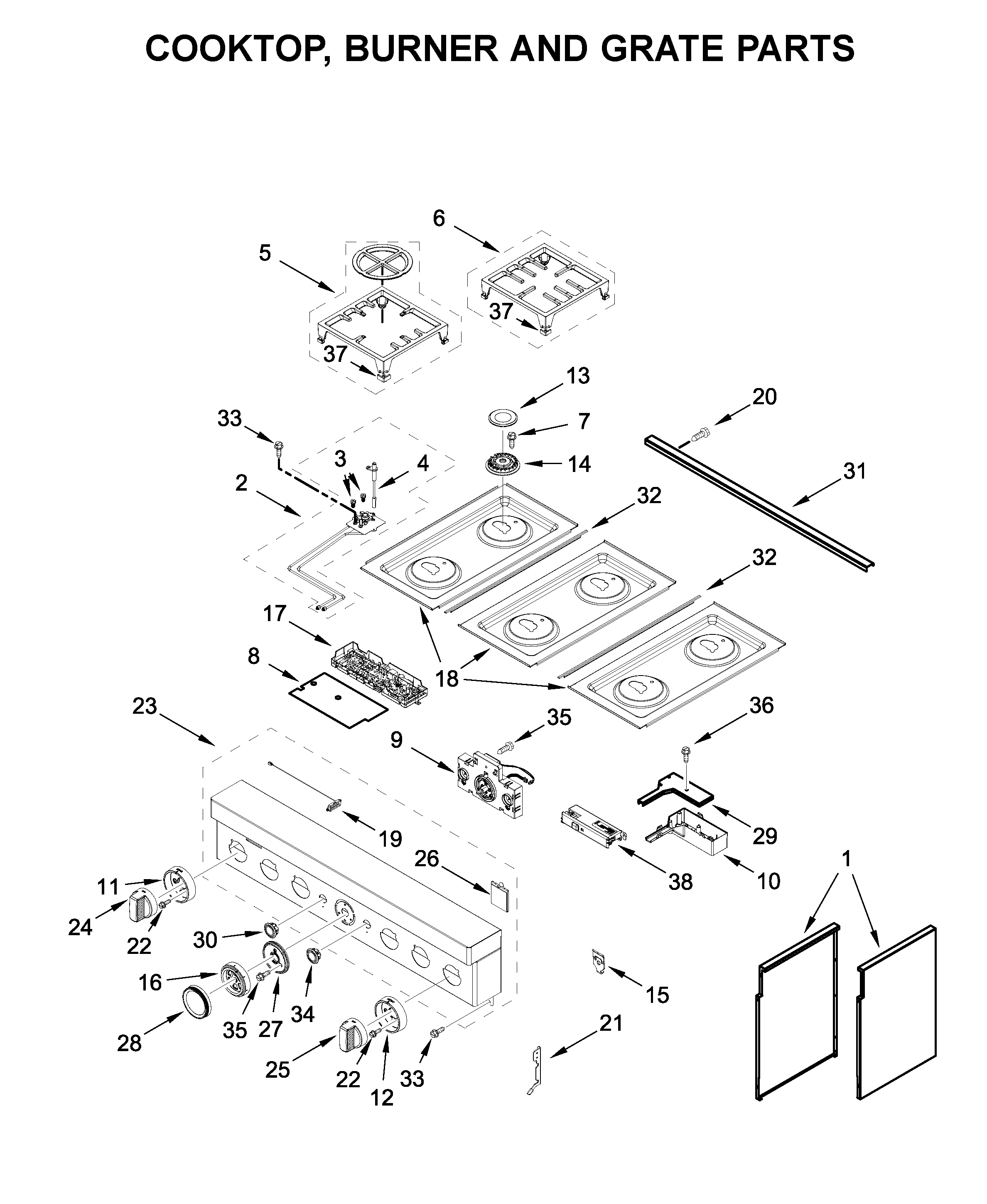 COOKTOP, BURNER AND GRATE PARTS