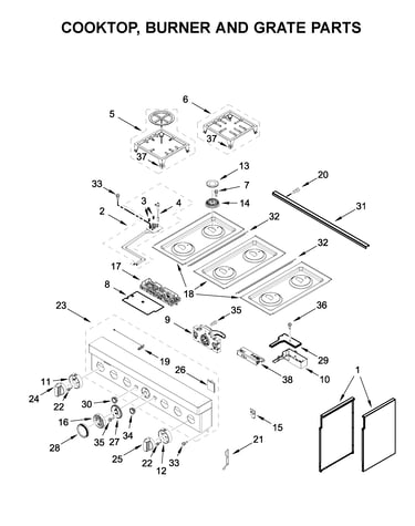 Cooktop, burner and grate parts