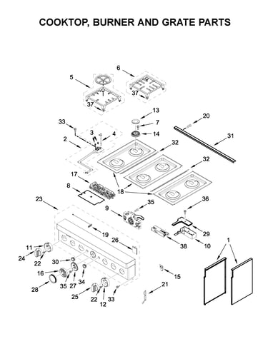Cooktop, burner and grate parts