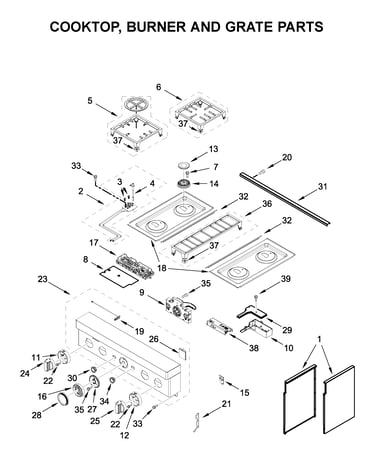 Cooktop, burner and grate parts