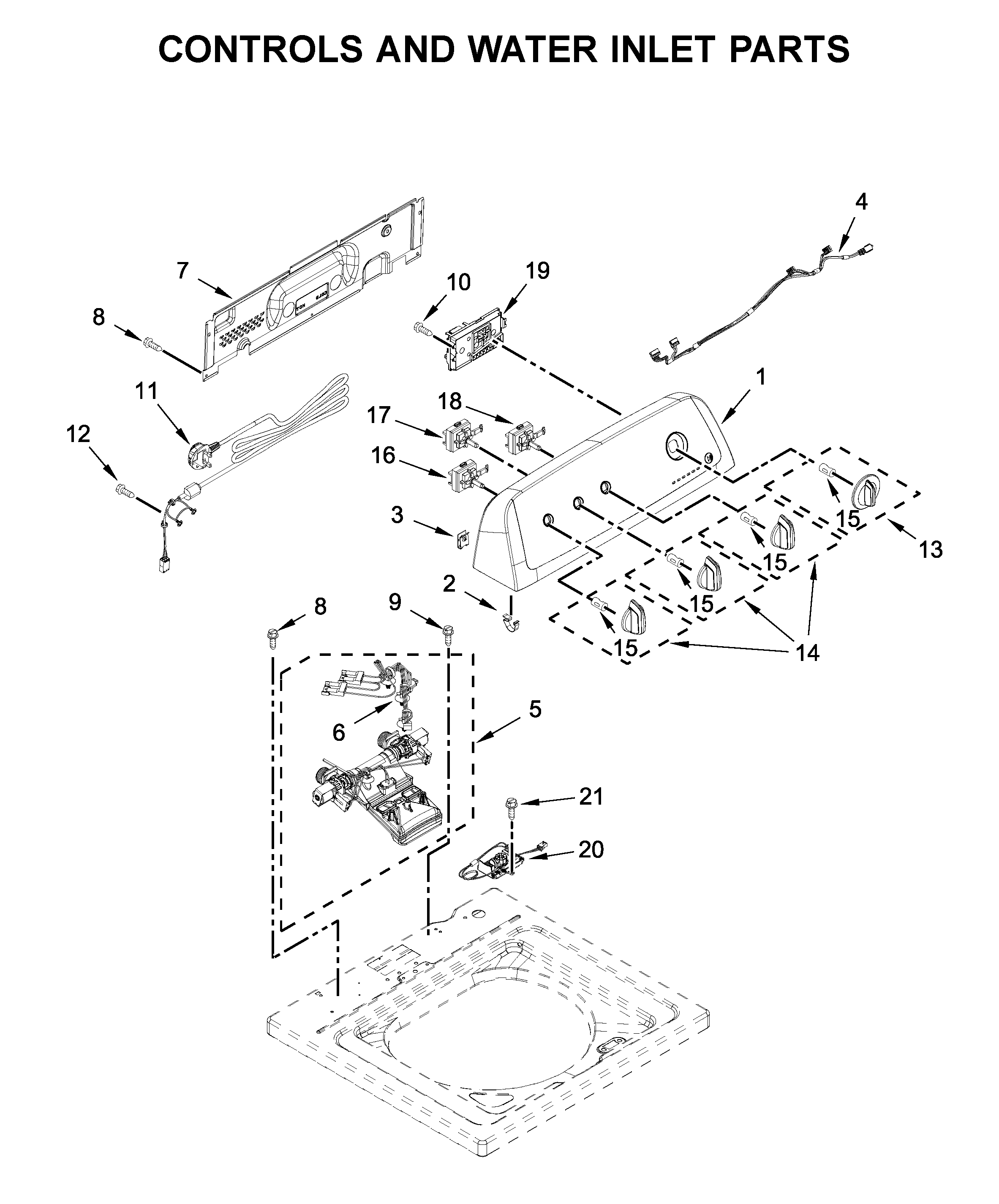 Controls and water inlet parts
