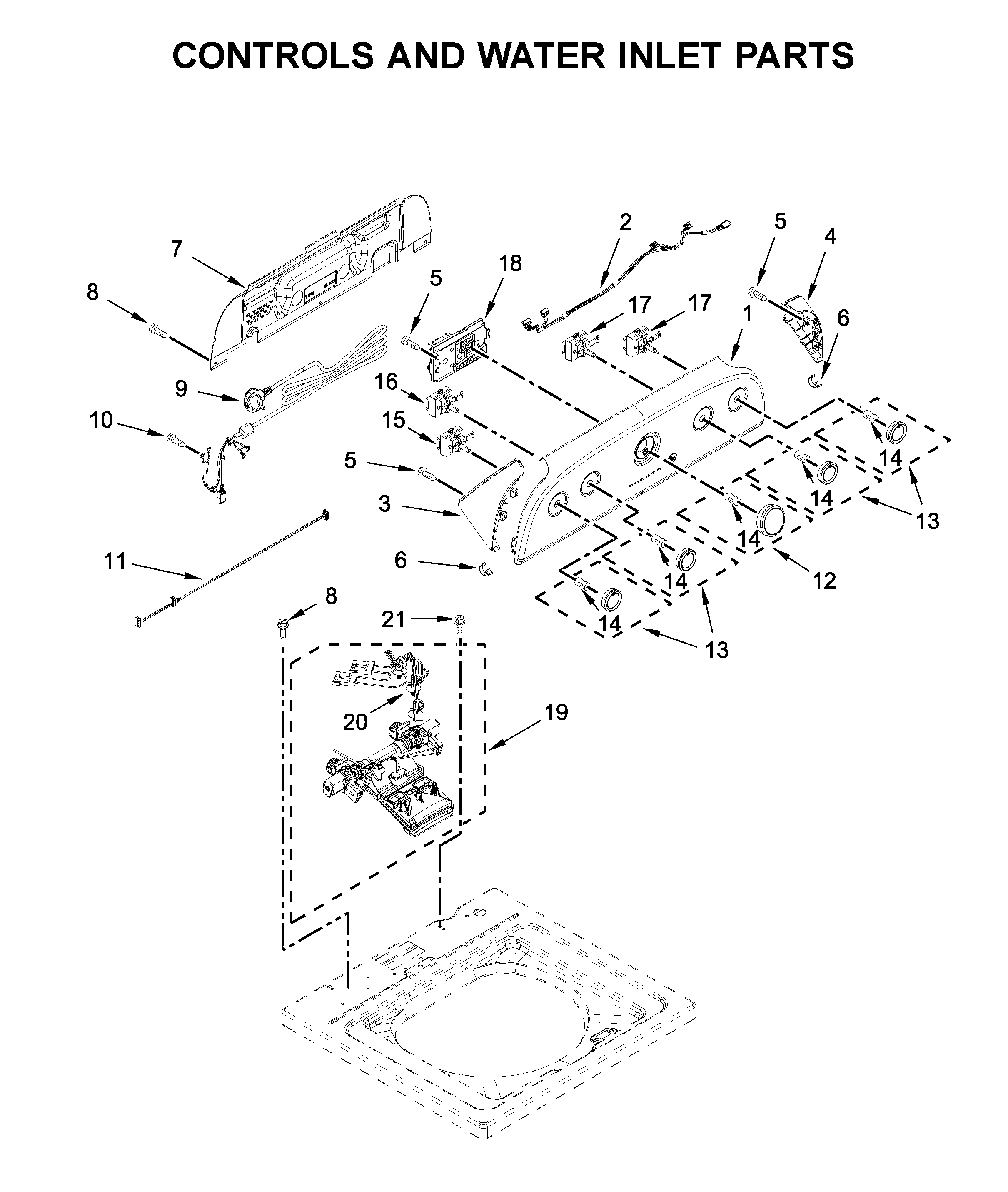 Controls and water inlet parts