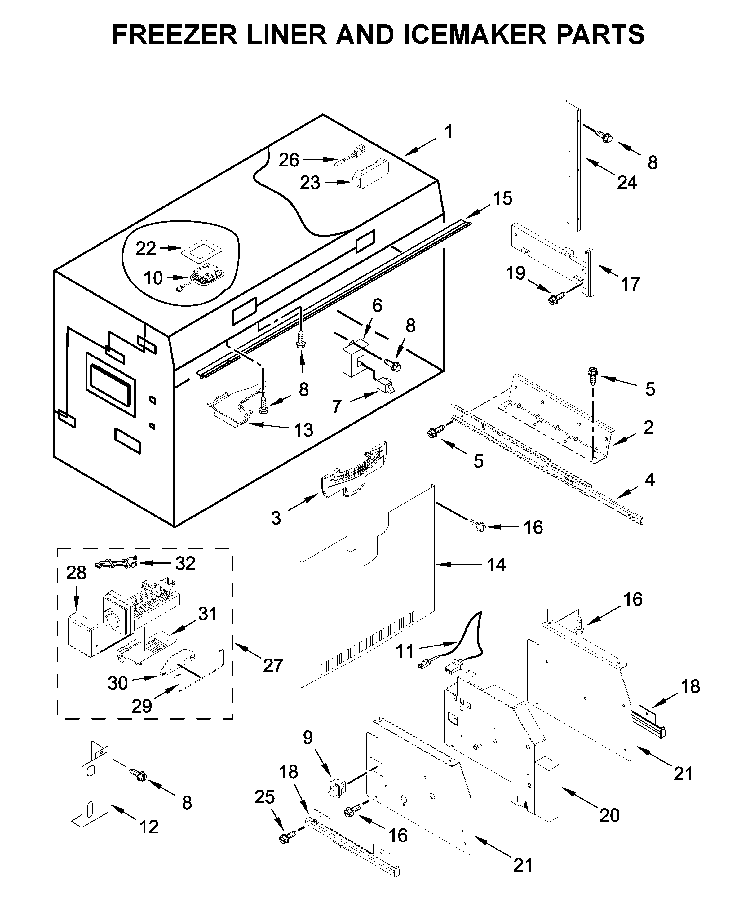 FREEZER LINER AND ICEMAKER PARTS