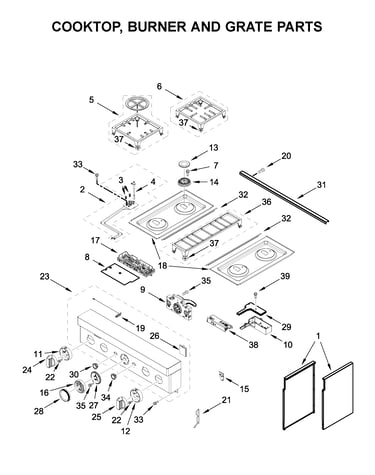 Cooktop, burner and grate parts