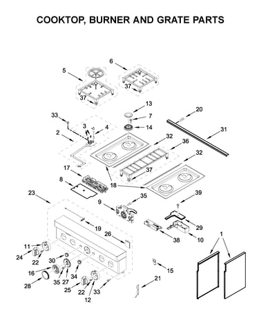 Cooktop, burner and grate parts