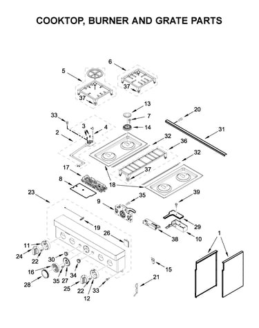 Cooktop, burner and grate parts
