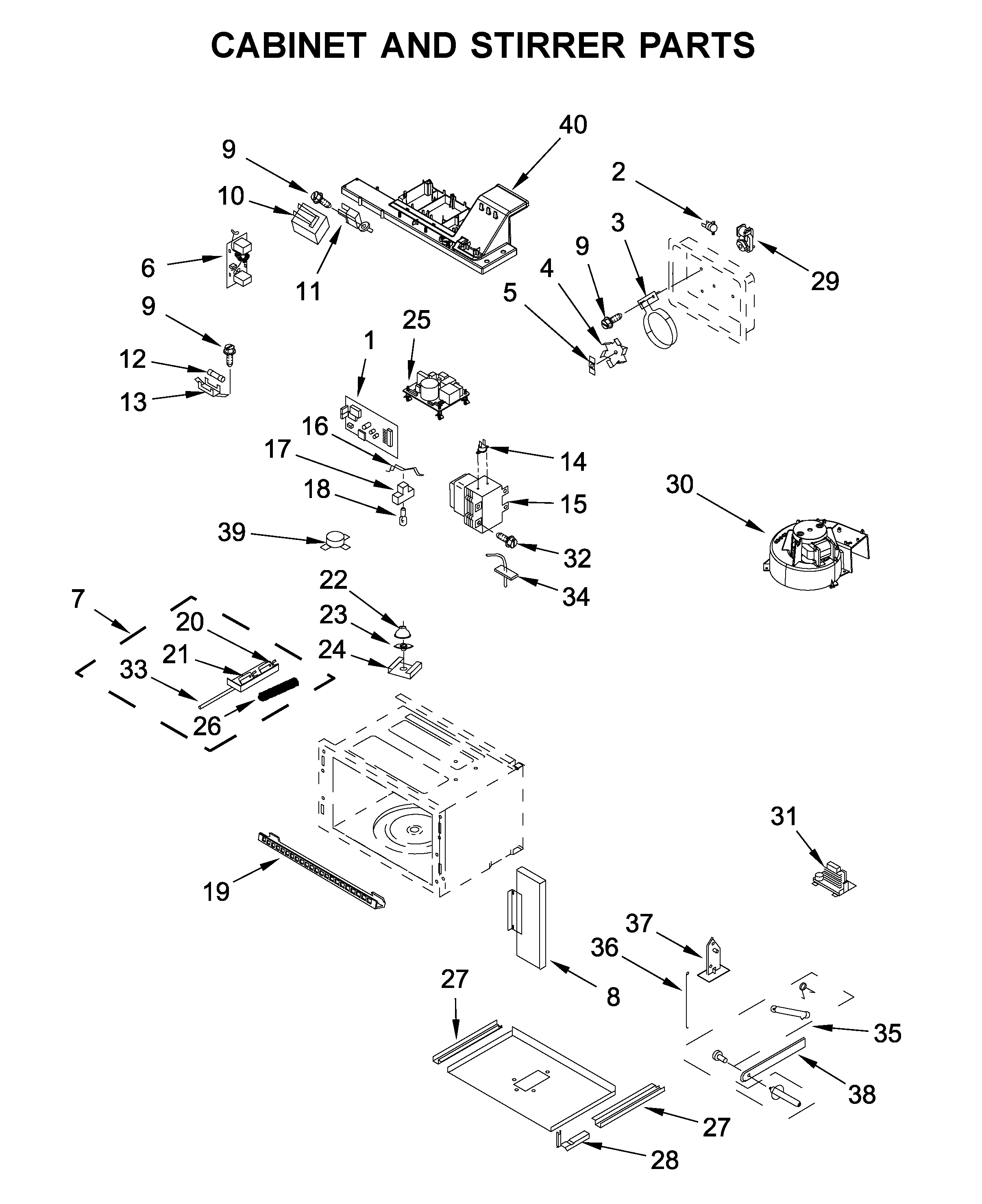 Cabinet and stirrer parts