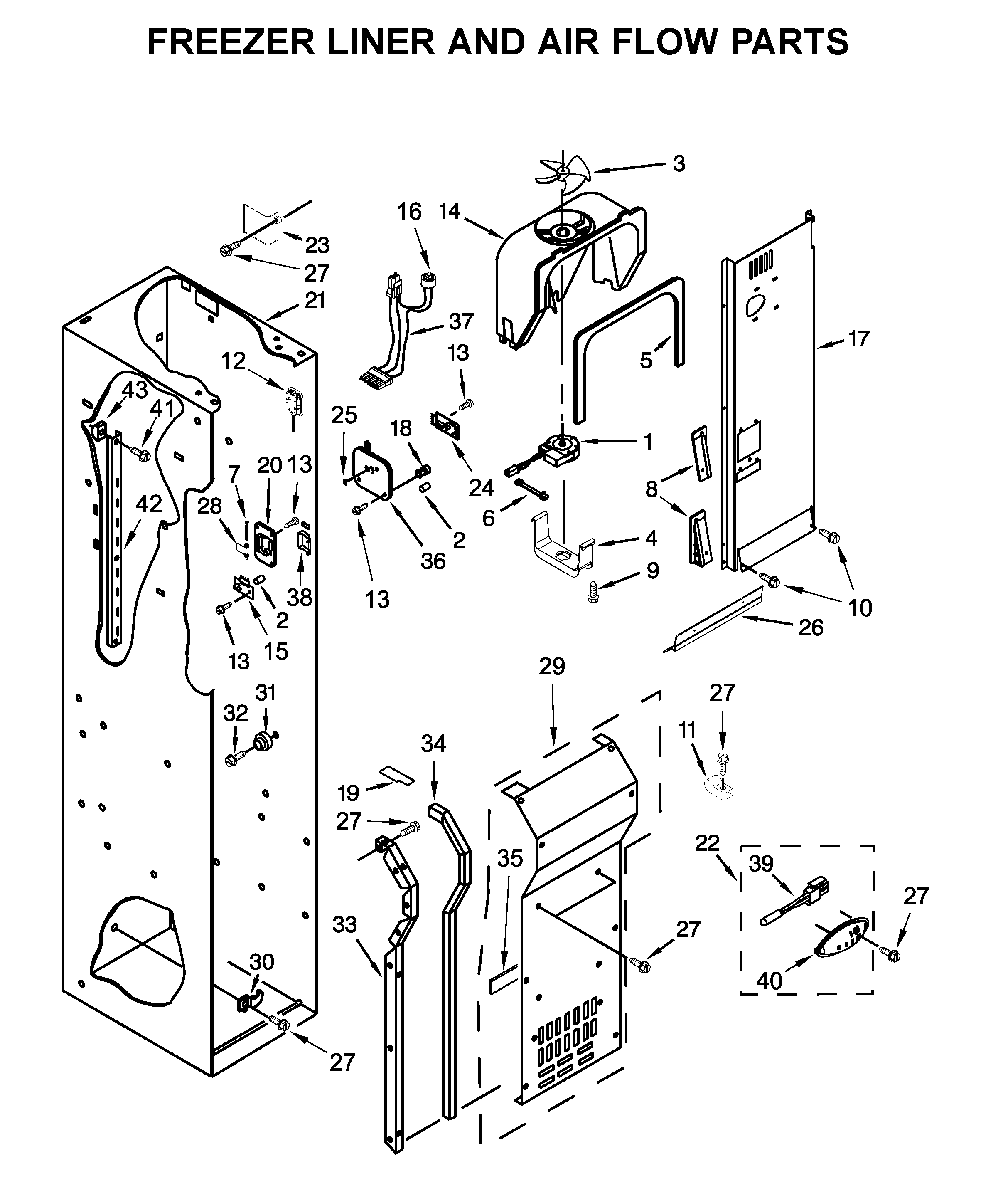 Freezer liner and air flow parts