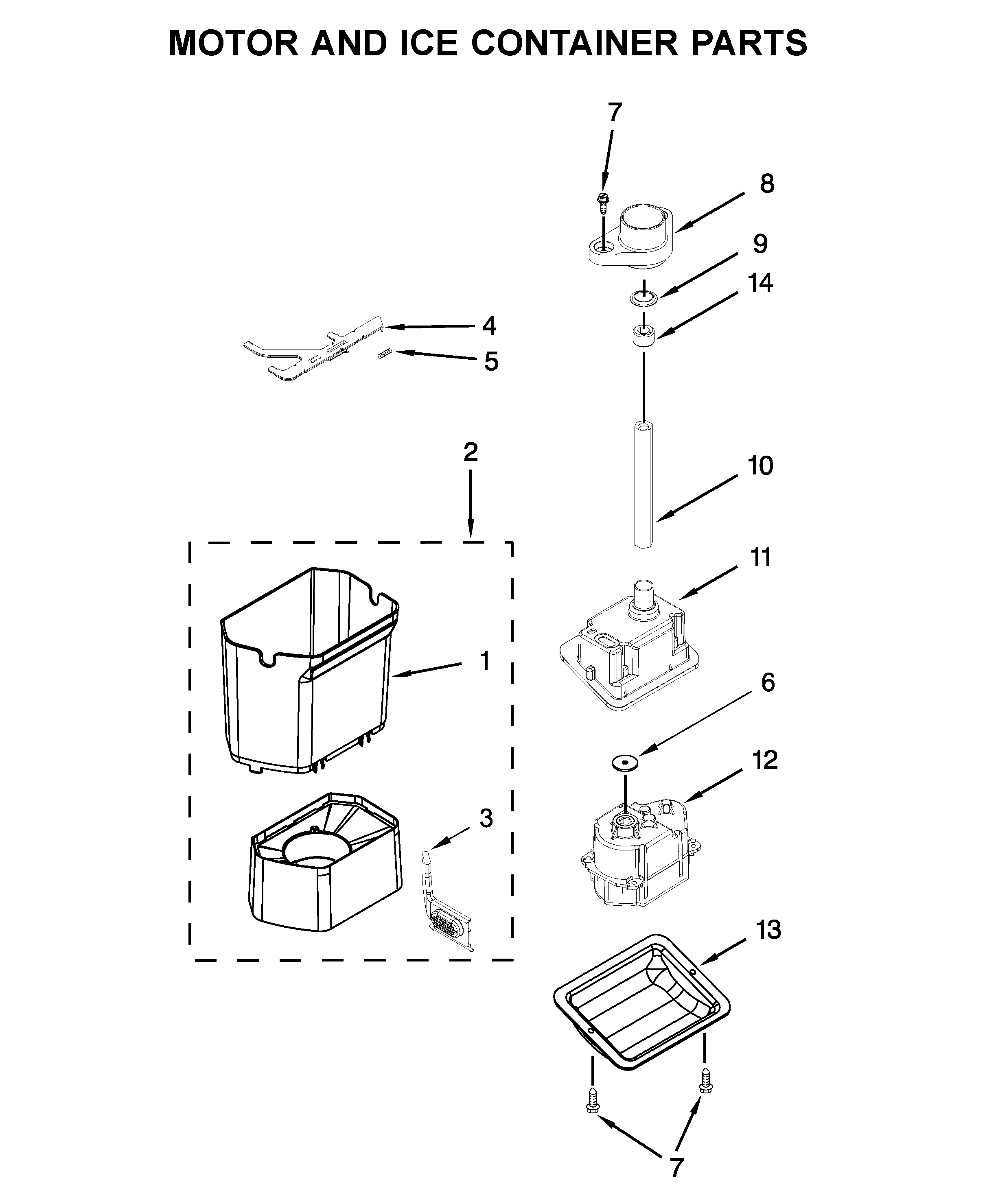 Motor and ice container parts