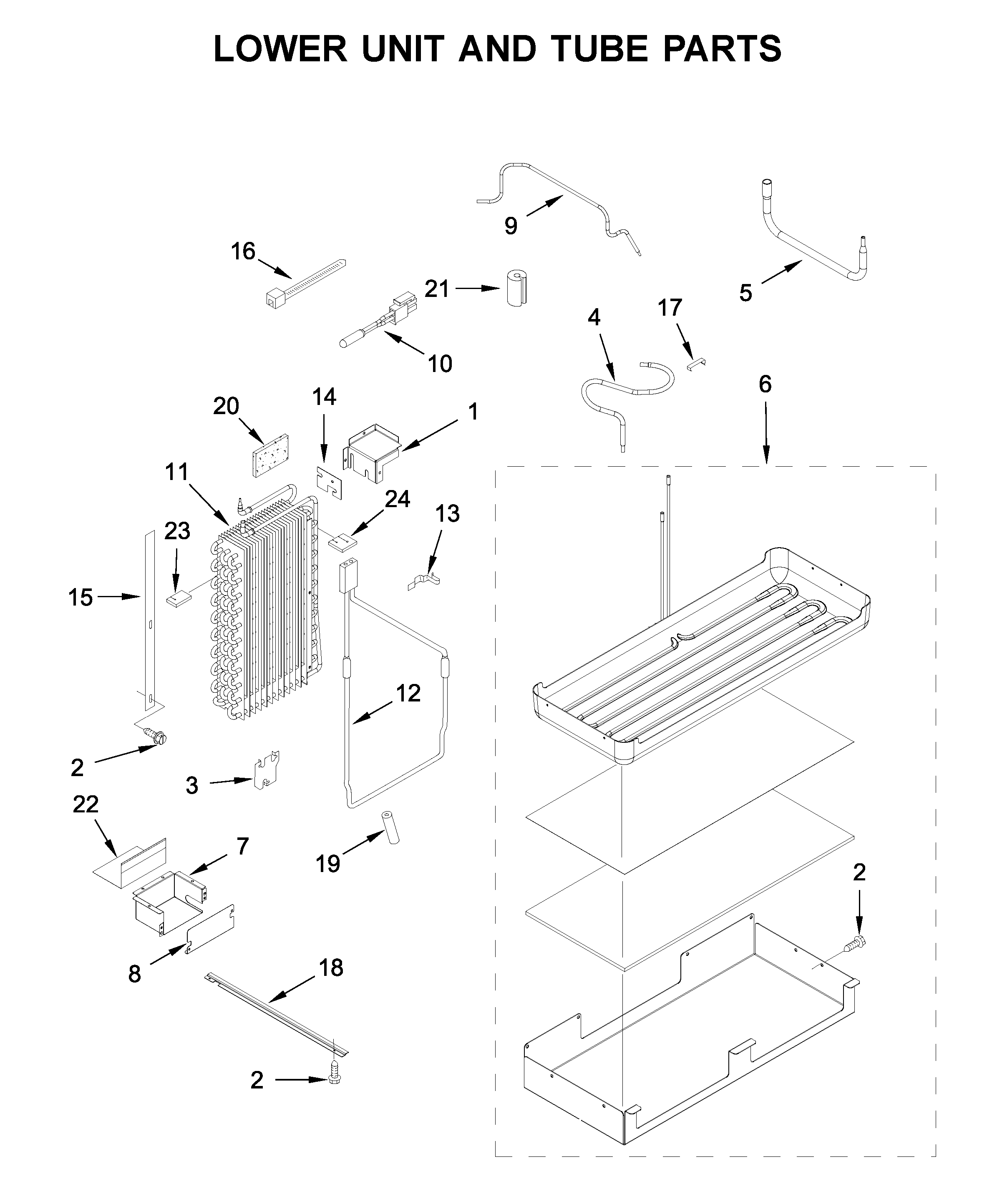 Lower unit and tube parts