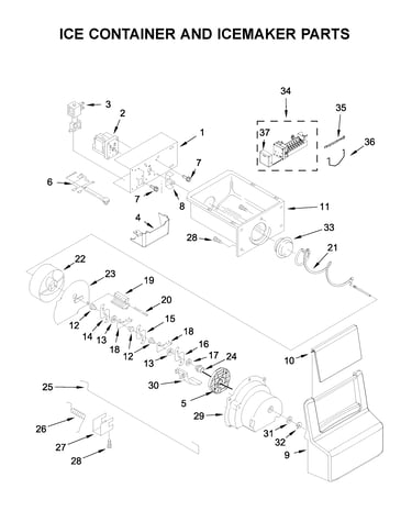 Ice container and icemaker parts