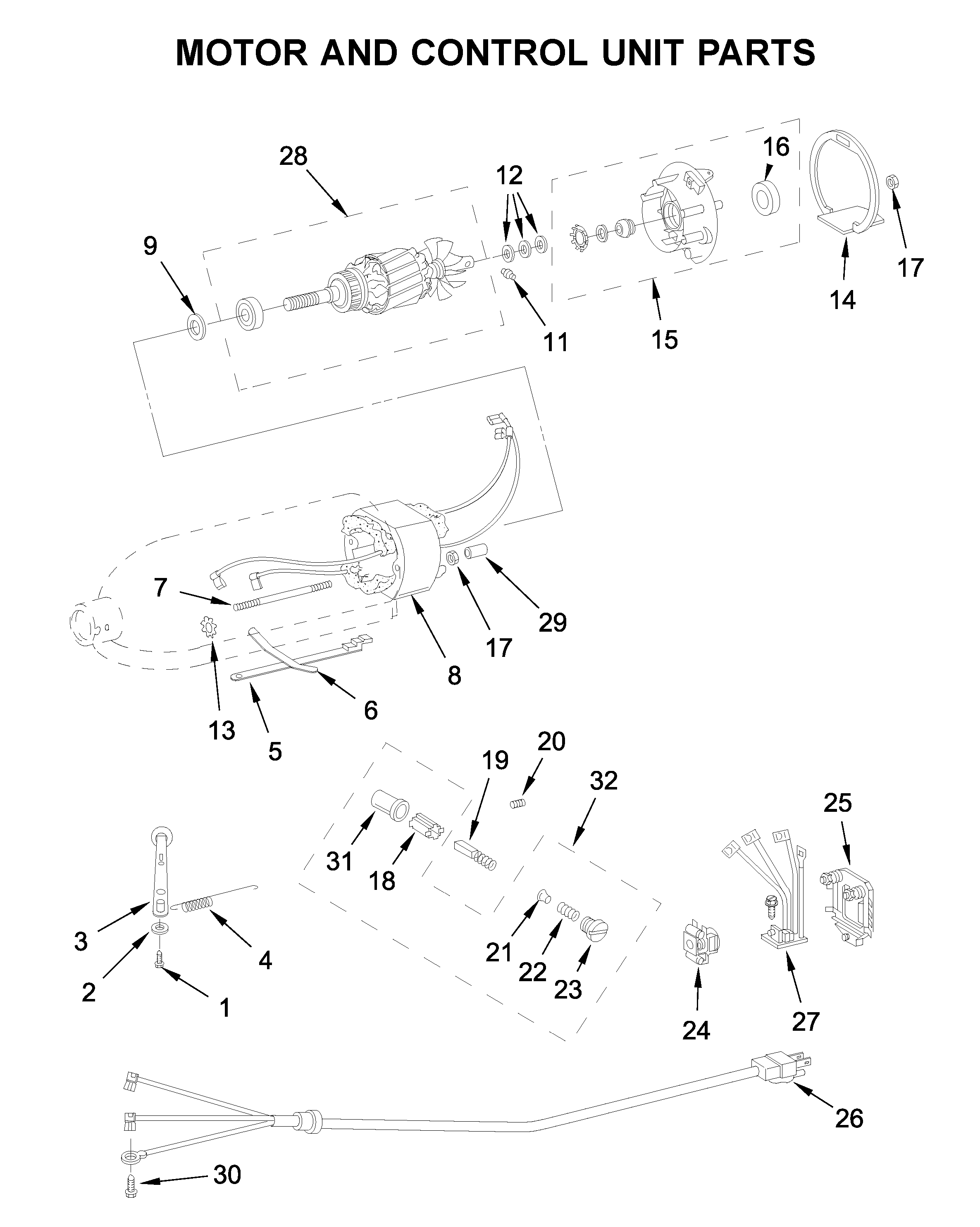 Motor and control unit parts
