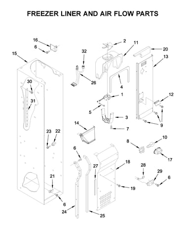 Freezer liner and air flow parts