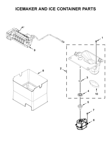 Icemaker and ice container parts