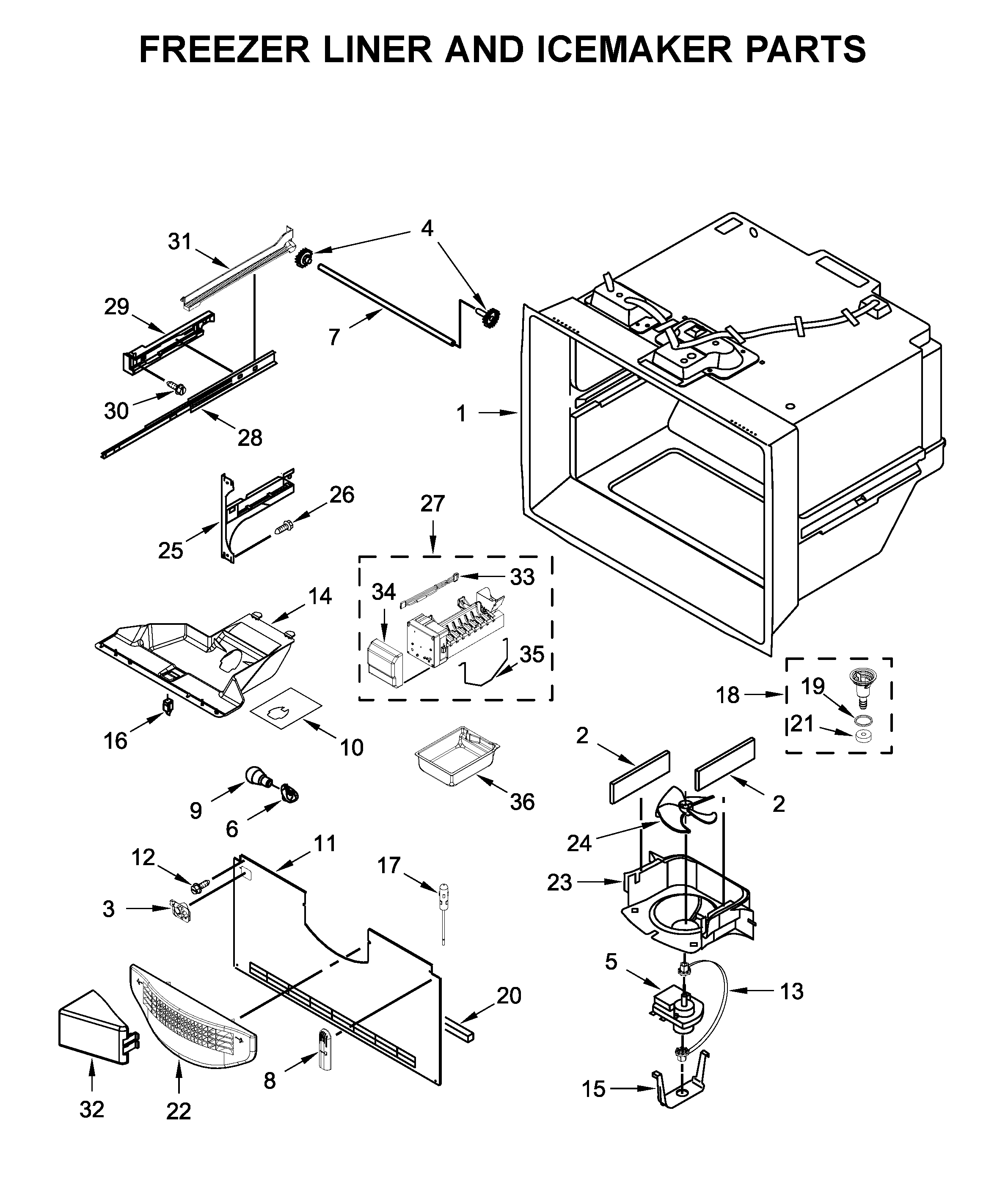 FREEZER LINER AND ICEMAKER PARTS