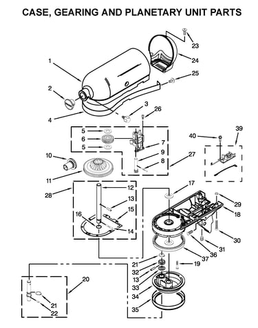 Case, gearing and planetary unit parts