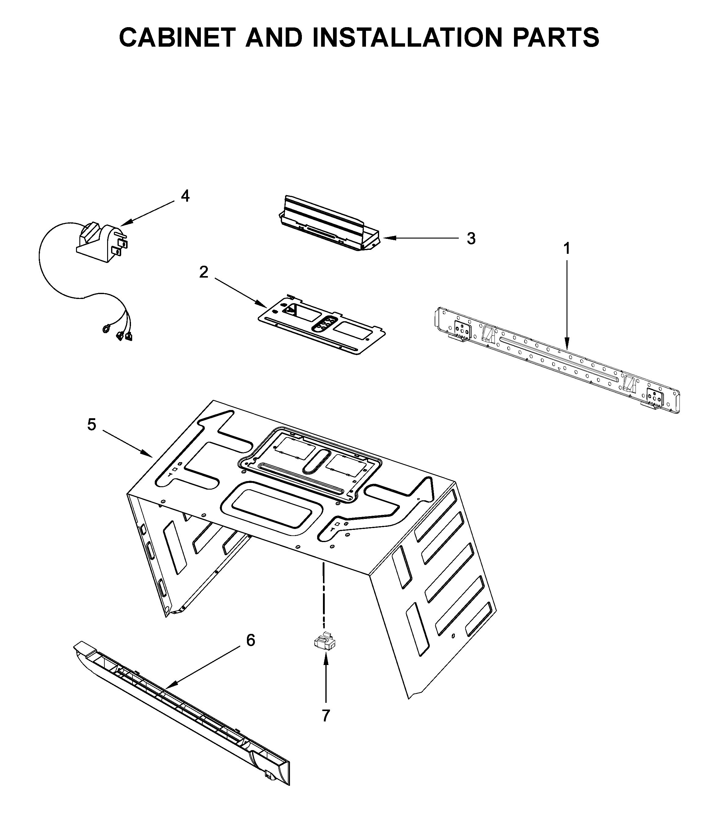 Cabinet and installation parts