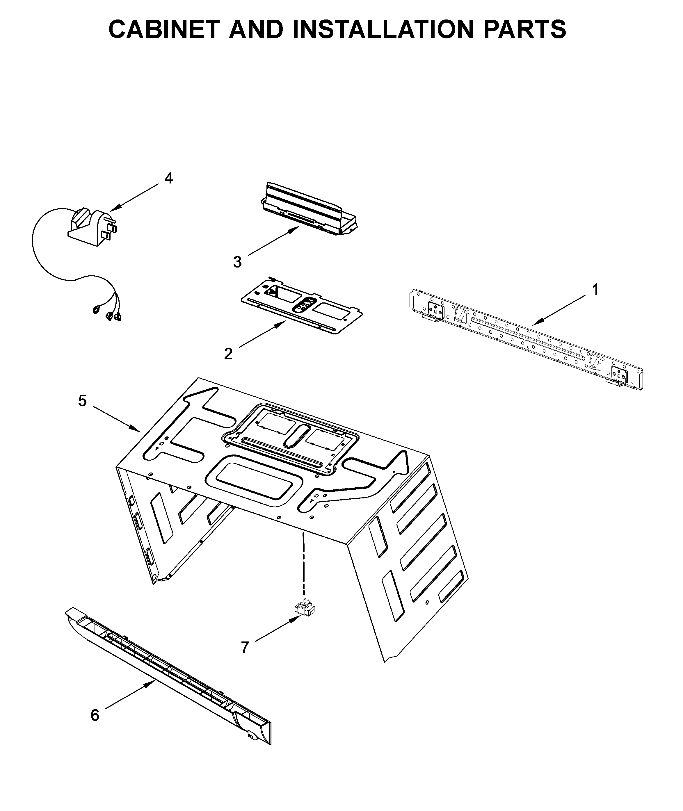 Cabinet and installation parts